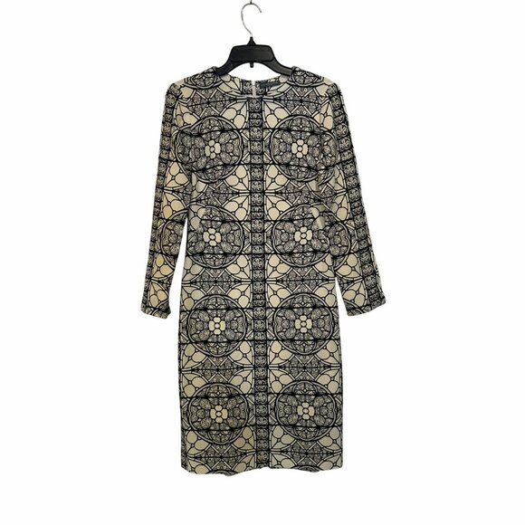 ✨Alexander McQueen Size 42 Black & Beige Patterned Long Sleeve Dress✨ - Picture 1 of 10